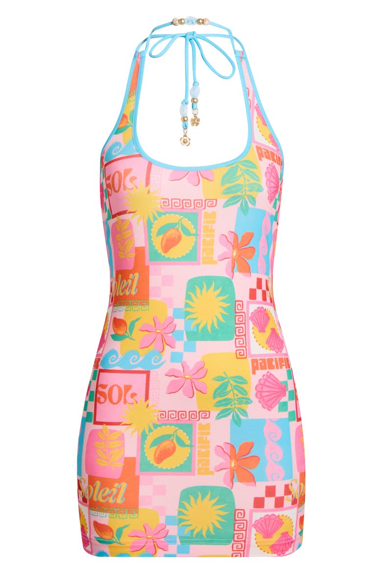 Beaded Halter Minidress, Alternate, color, SUNKISSED COAST