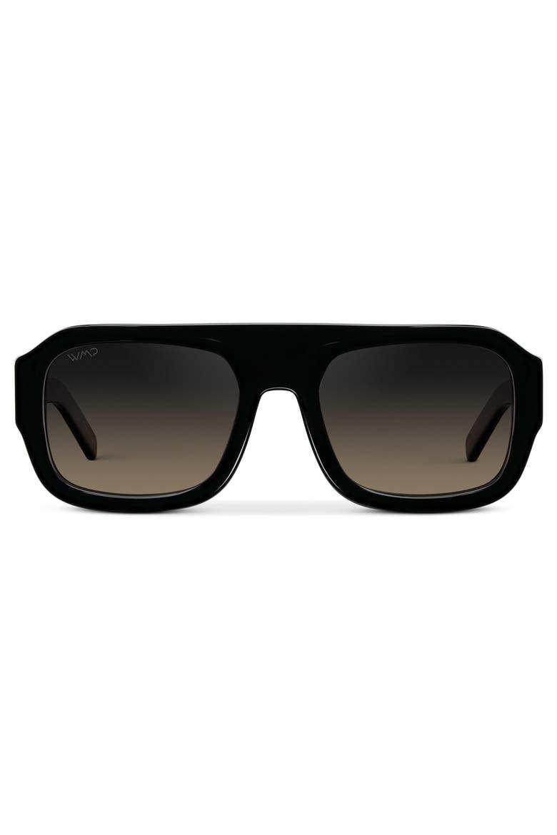Harlee - 54mm Rectangular Aviator Polarized Sunglasses, Main, color, Black