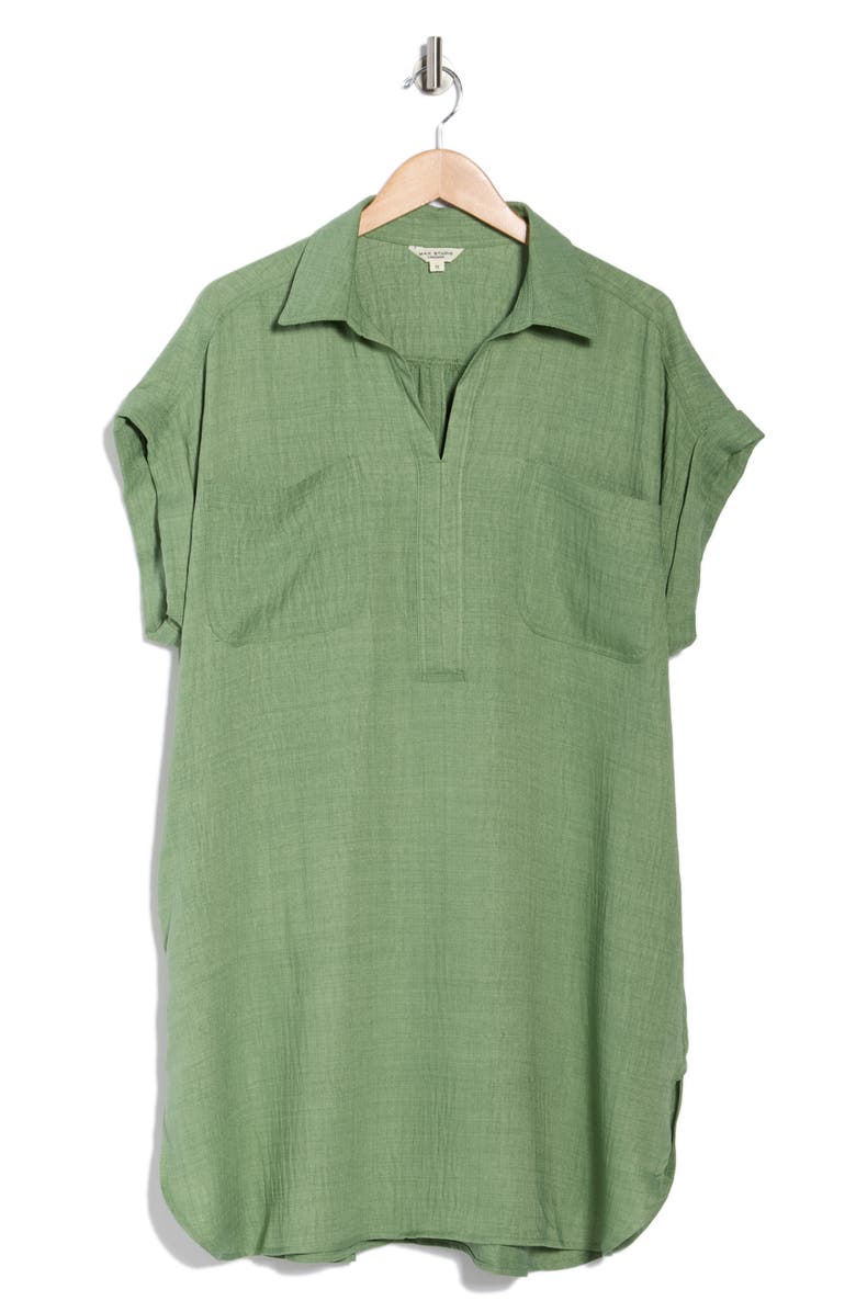MAX STUDIO Short Sleeve Shirtdress, Main, color, Heather Grass