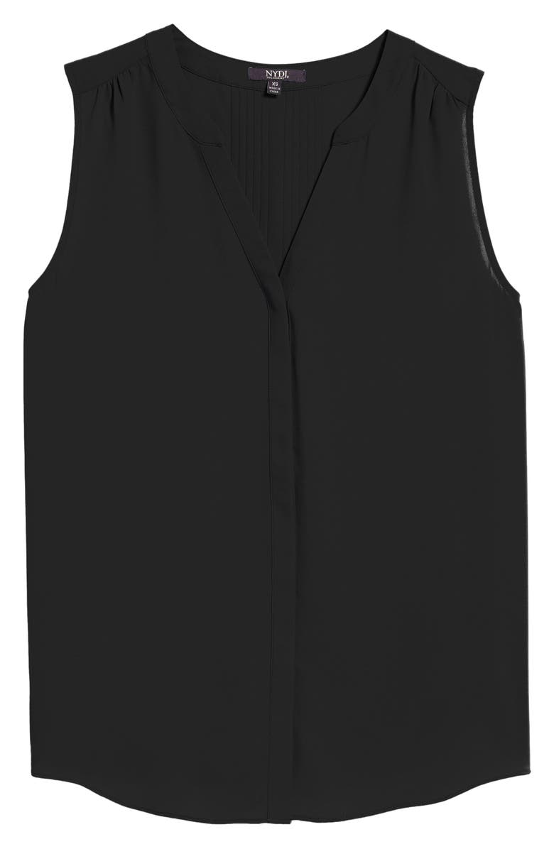 NYDJ Print Pleat Back Sleeveless Split Neck Blouse, Alternate, color, Black