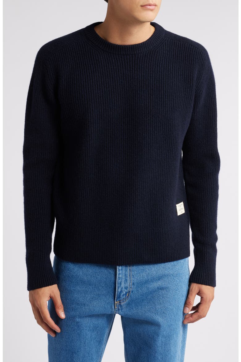 Wool & Cashmere Rib Crewneck Sweater, Main, color, DARK NAVY