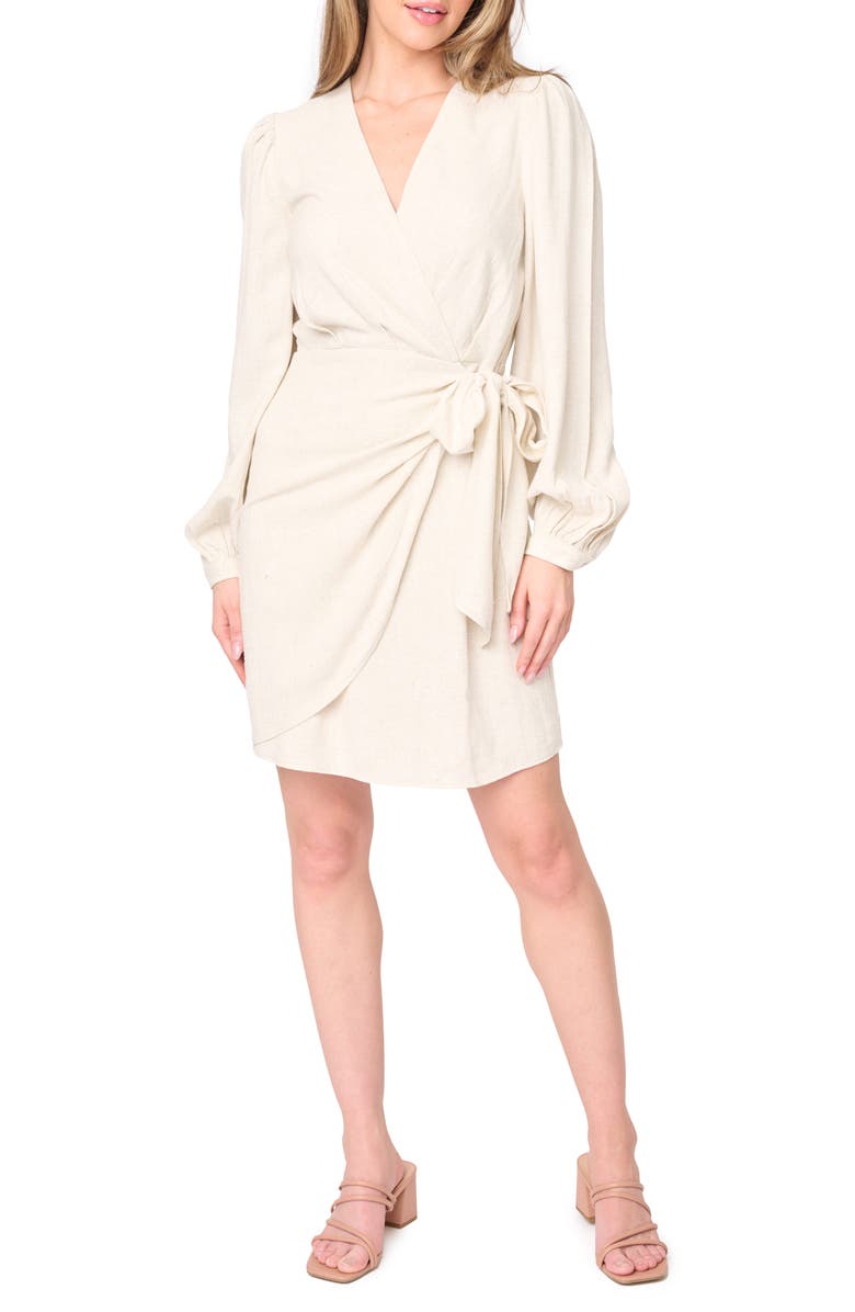 GIBSONLOOK Long Sleeve Faux Wrap Dress, Main, color, Oatmeal