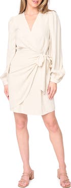 GIBSONLOOK Long Sleeve Faux Wrap Dress