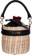 K'ai & Vrosi Leather & Straw Bucket Bag with Drawstring