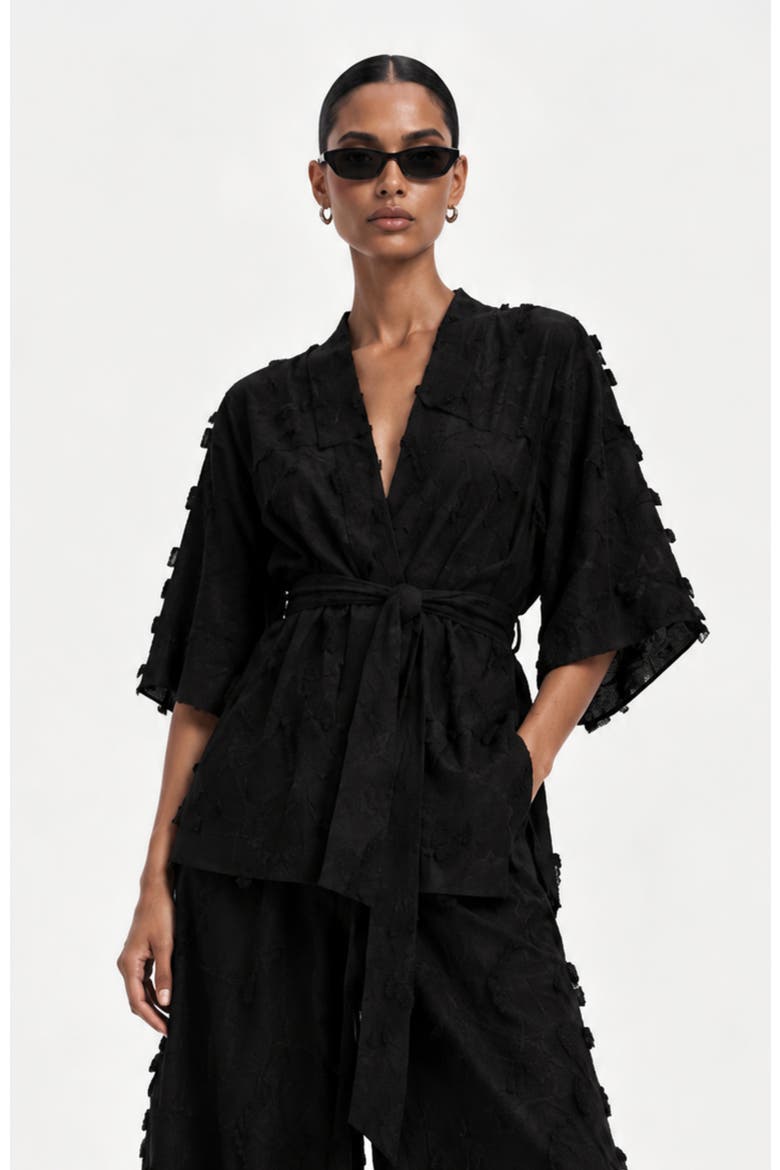 Embroidered Cotton Cabana Duster, Alternate, color, Kheff Noir