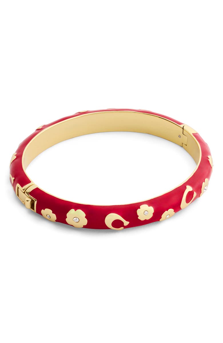 COACH Chubby Floral Enamel Hinged Bangle, Alternate, color, Red/ Gold