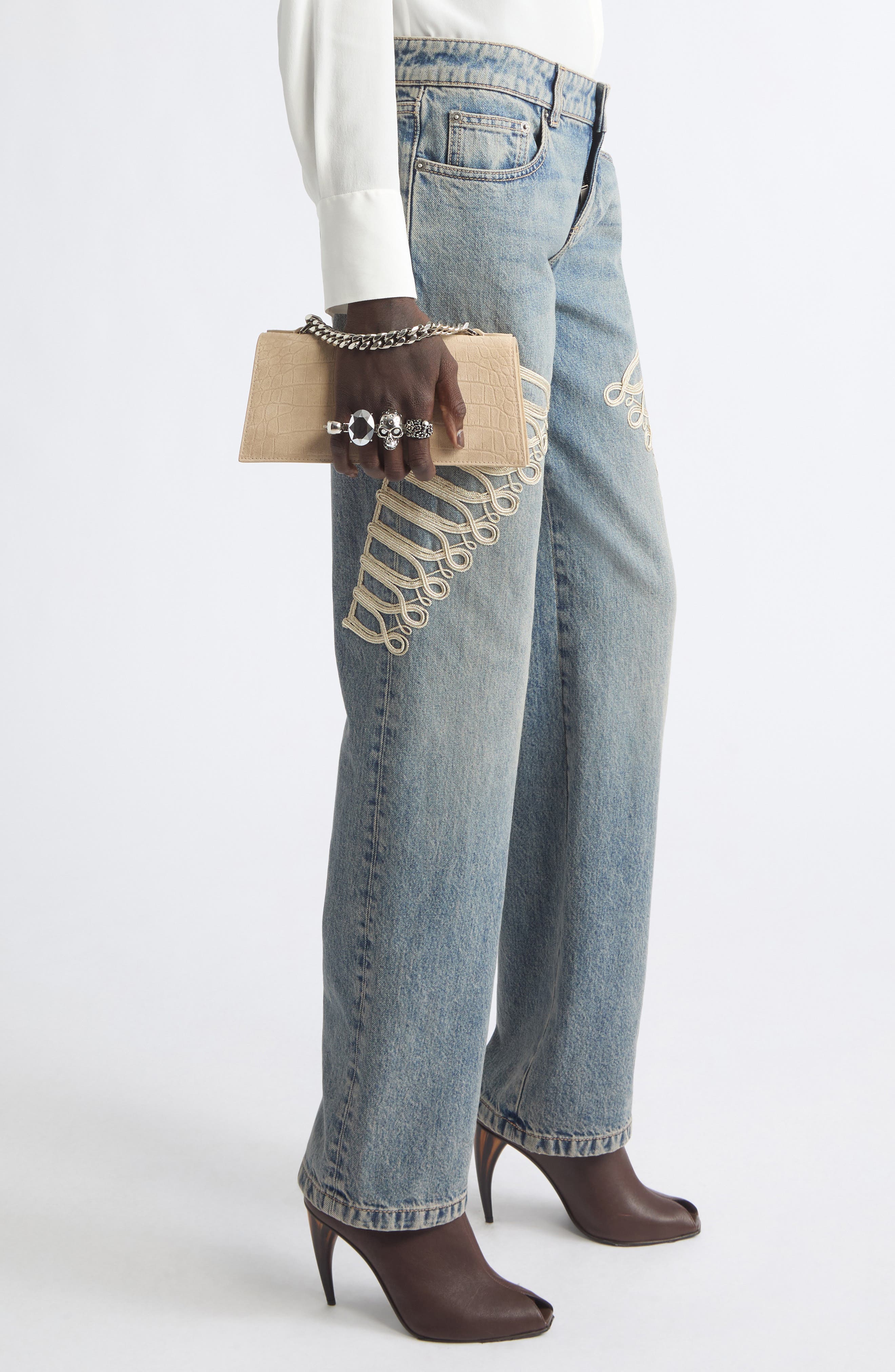Mini Jeweled Croc Embossed Suede Top Handle Bag, Alternate, color, ZINC