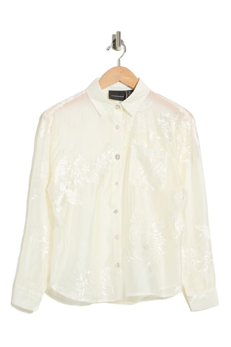 Floral Embellished Button-Up Shirt, Alternate, color, NATURAL