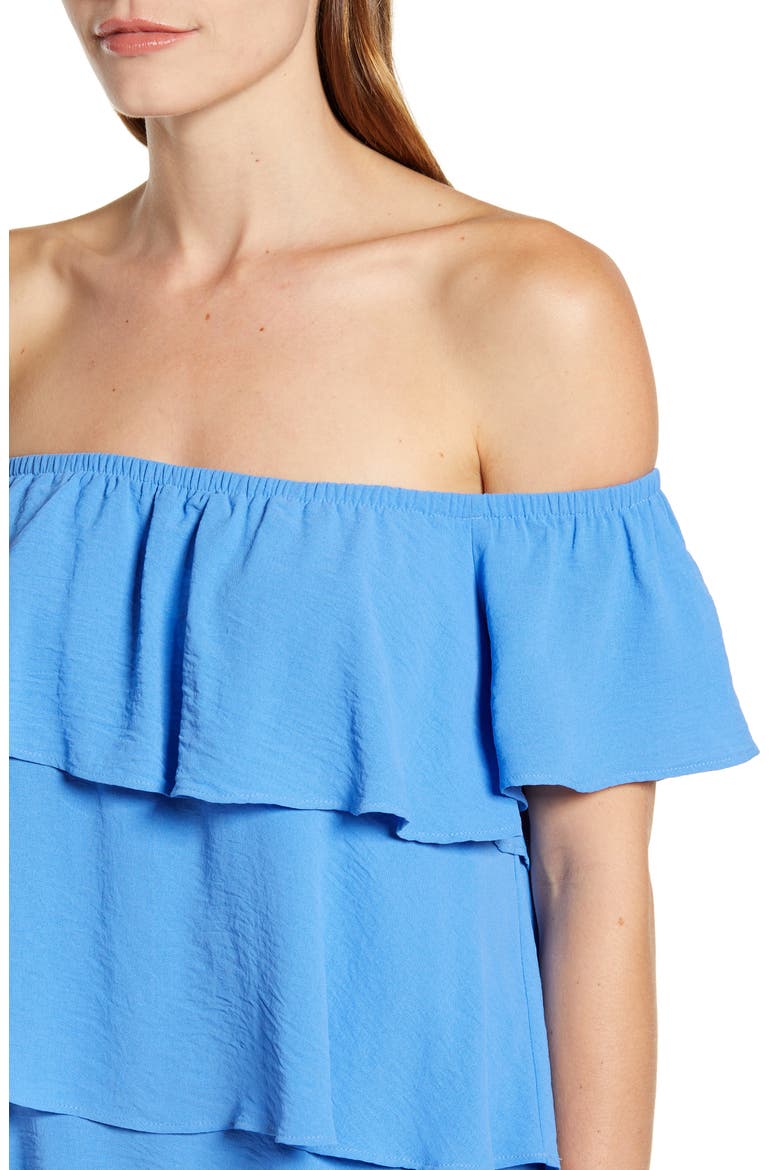 x Hot Summer Nights Natalie Off The Shoulder Ruffle Dress (Nordstrom Exclusive), Alternate, color, CORNFLOWER