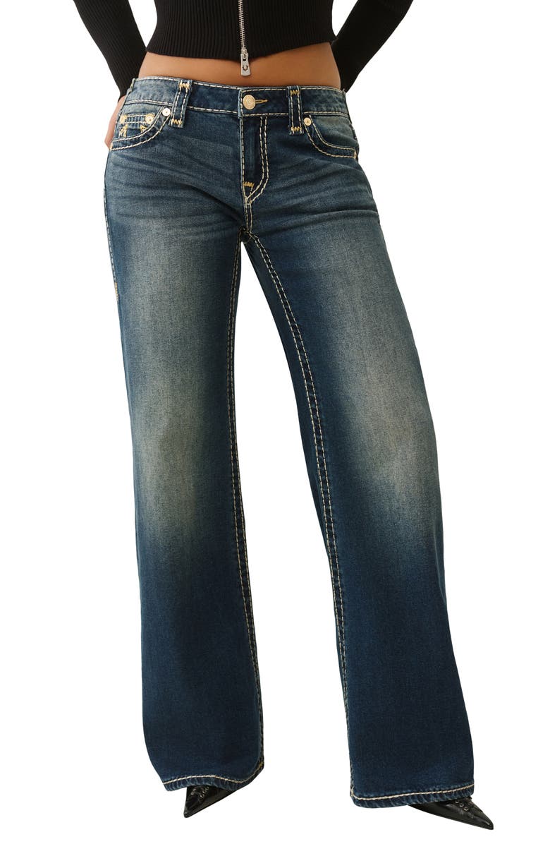 True Religion Bobbi Metallic Thread Detail Wide Leg Baggy Jeans, Main, color, Sparkle Glow