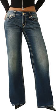 True Religion Bobbi Metallic Thread Detail Wide Leg Baggy Jeans