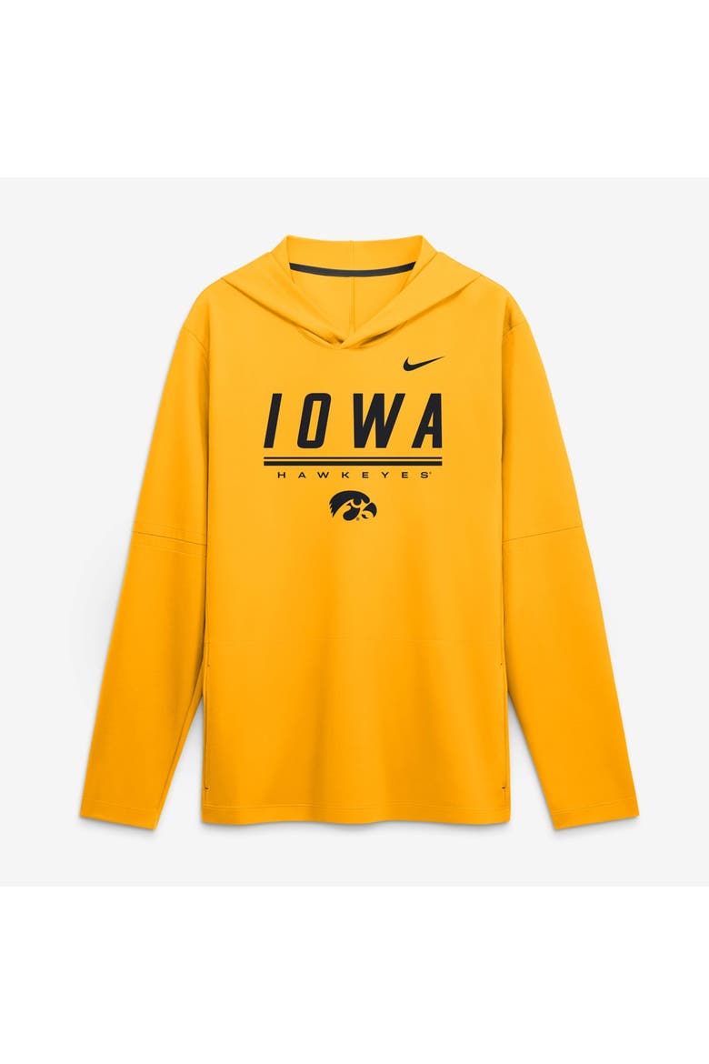 Men's Nike Gold Iowa Hawkeyes 2026 Sideline Lightweight Long Sleeve Hooded Dri-FIT Top, Main, color, Gold
