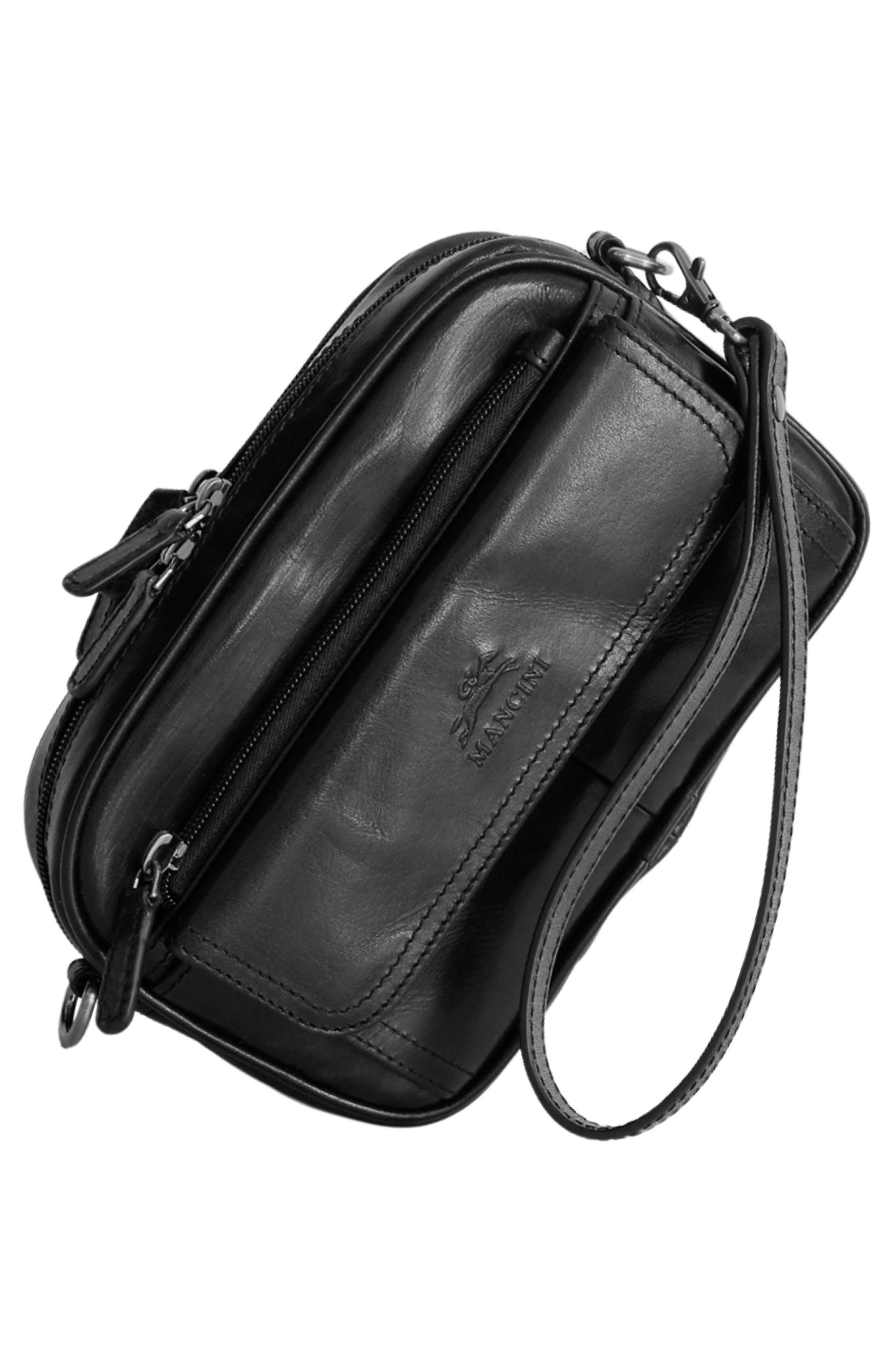 Mancini Buffalo Leather Organizer Crossbody Bag, Alternate, color, Black