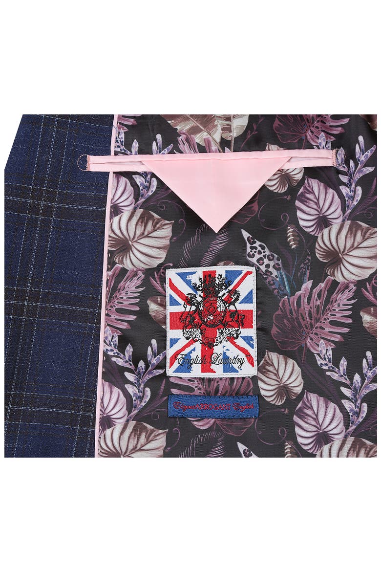 Plaid Trim Fit Peak Lapel Two-Piece Suit, Alternate, color, NAVY