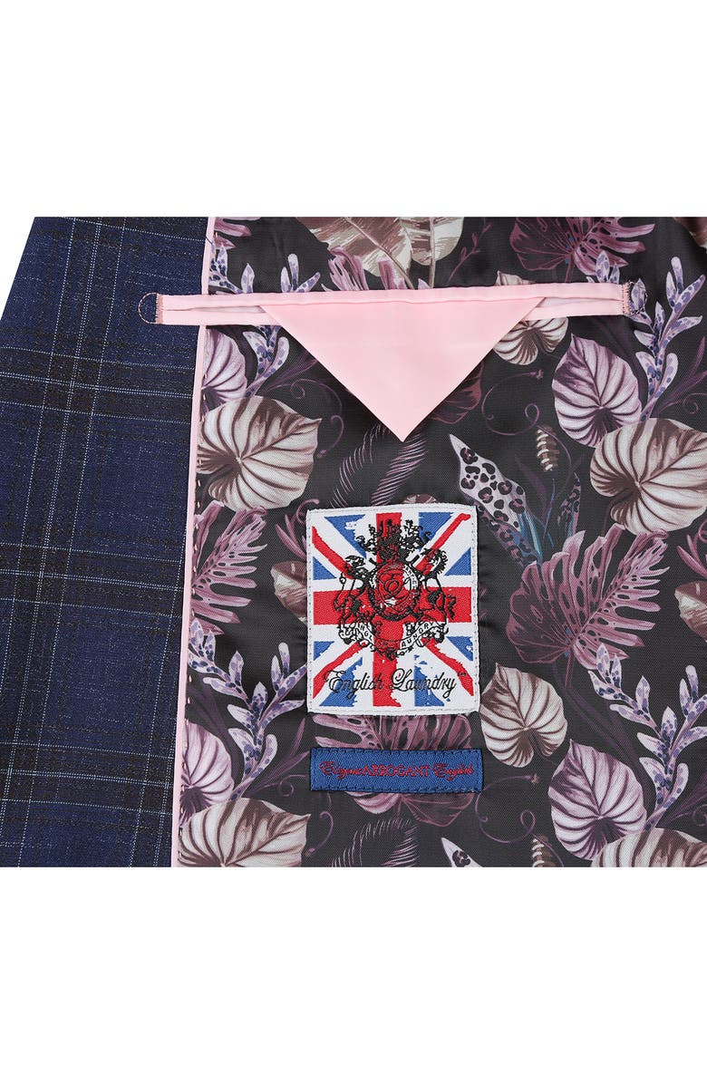 English Laundry Plaid Trim Fit Peak Lapel Two-Piece Suit, Alternate, color, Navy