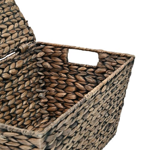 Happimess Wilder Classic Farmhouse Woven Hyacinth Rectangular Storage Baskets With Lids And Handles, In Brown