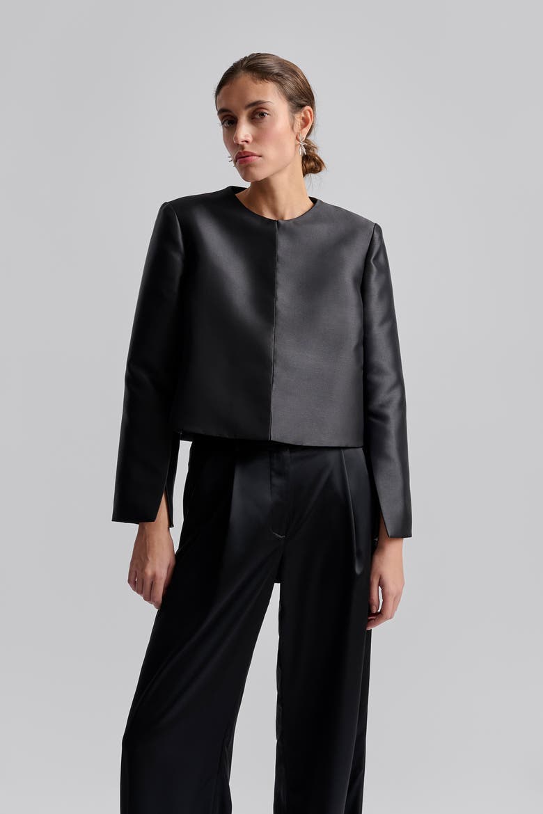 Ruthie Cropped Long Sleeve Blouse, Main, color, Black