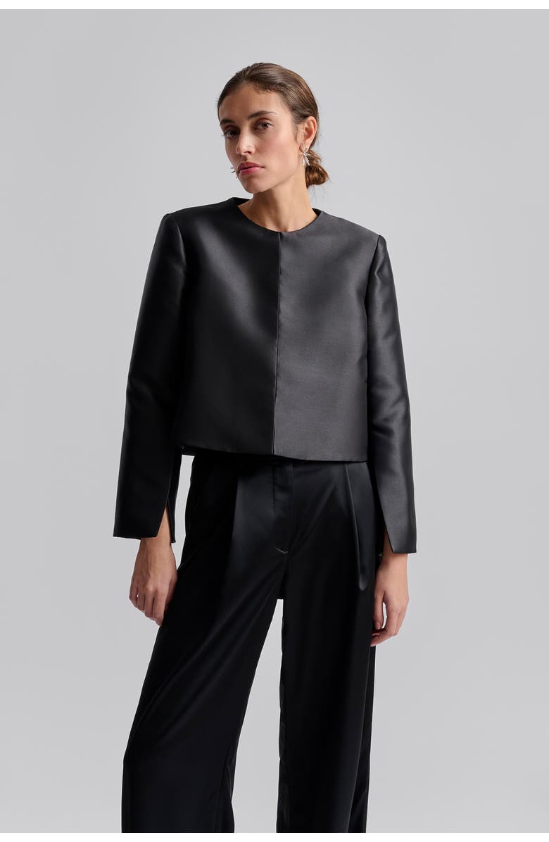 Malina Ruthie Cropped Long Sleeve Blouse, Main, color, Black