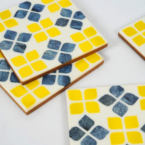 Mela Artisans Marigold Mosaic Inlay Coasters In Yellow