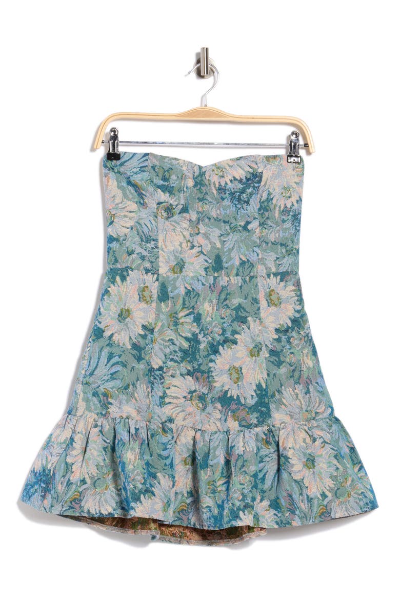 Luna Floral Brocade Strapless Minidress, Alternate, color, BLUE MULTI