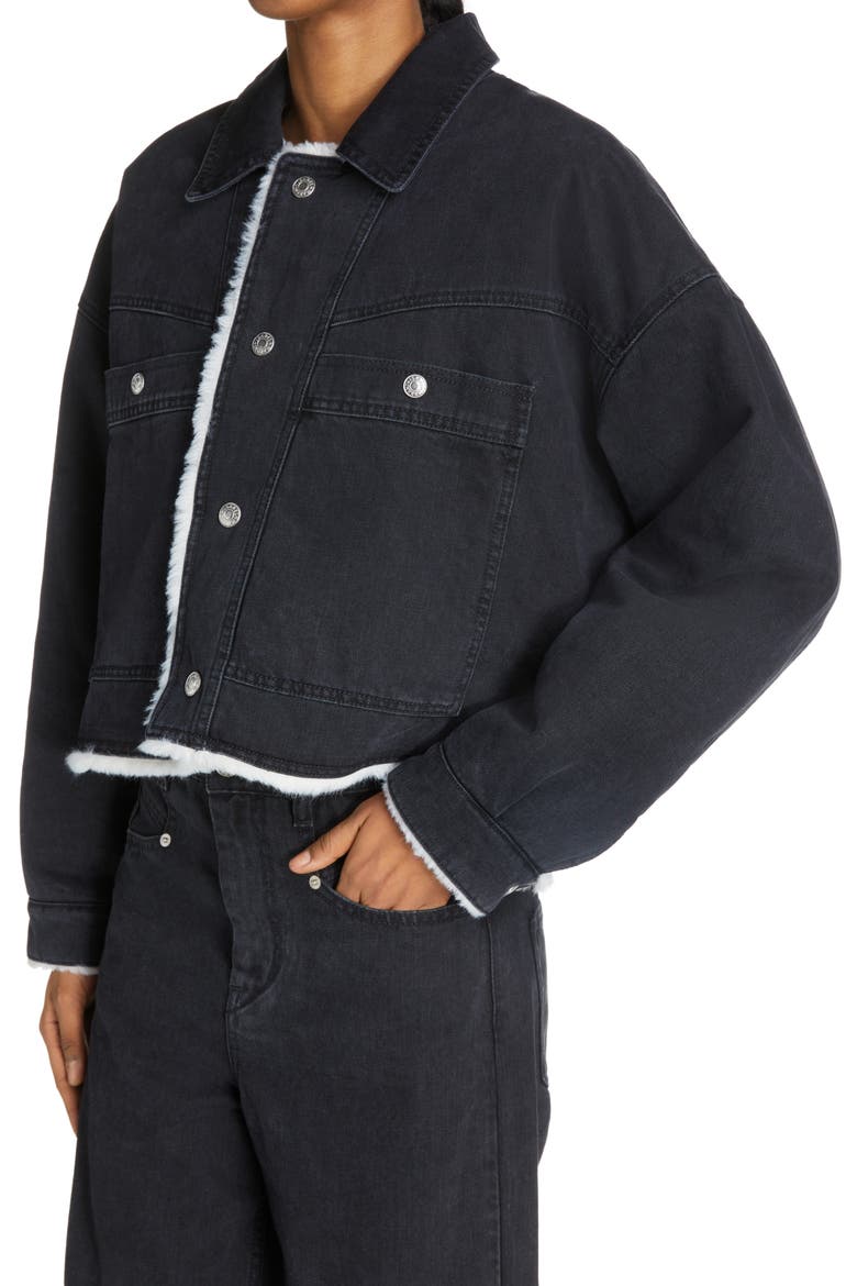 Paoleta Denim & Faux Shearling Jacket, Alternate, color, BLACK