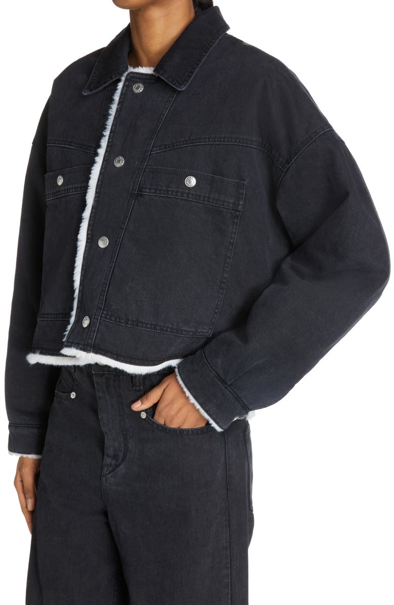 Isabel Marant Paoleta Denim & Faux Shearling Jacket, Alternate, color, 