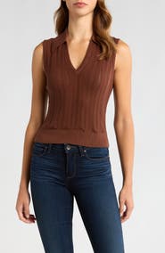 PAIGE Rossana Sleeveless Pointelle Polo Sweater