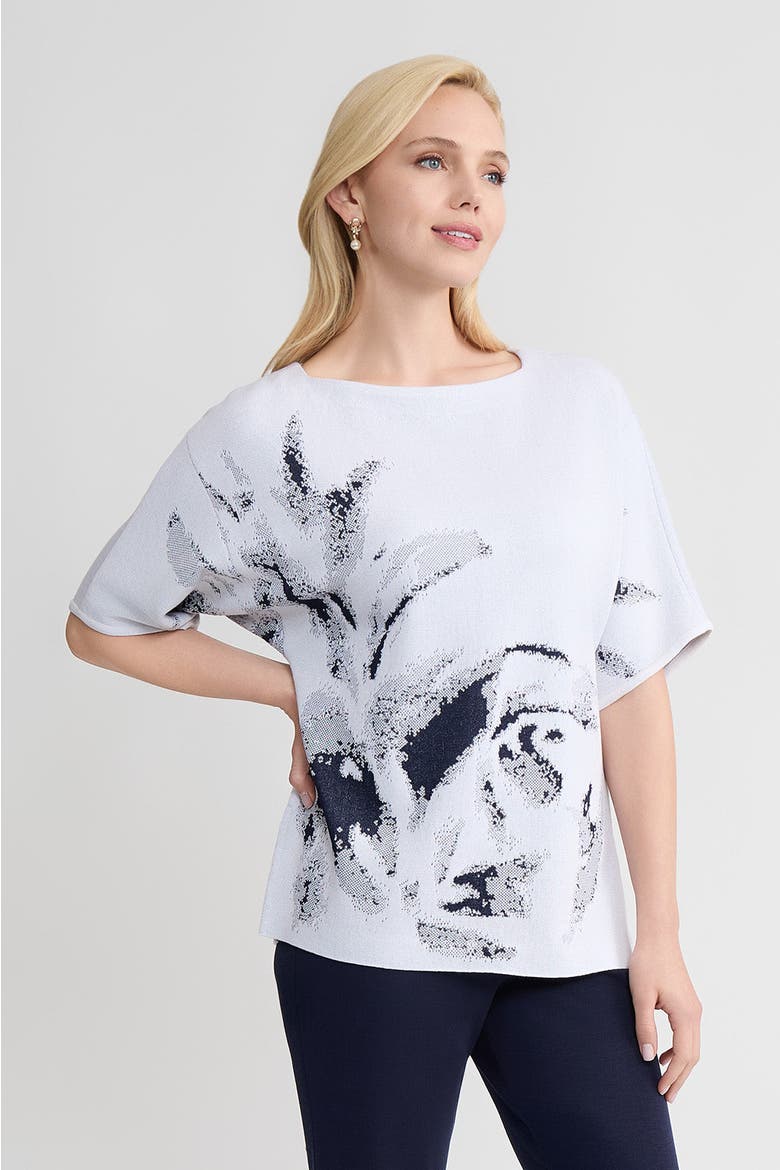 Abstract Print Soft Knit Tunic, Alternate, color, White/Indigo