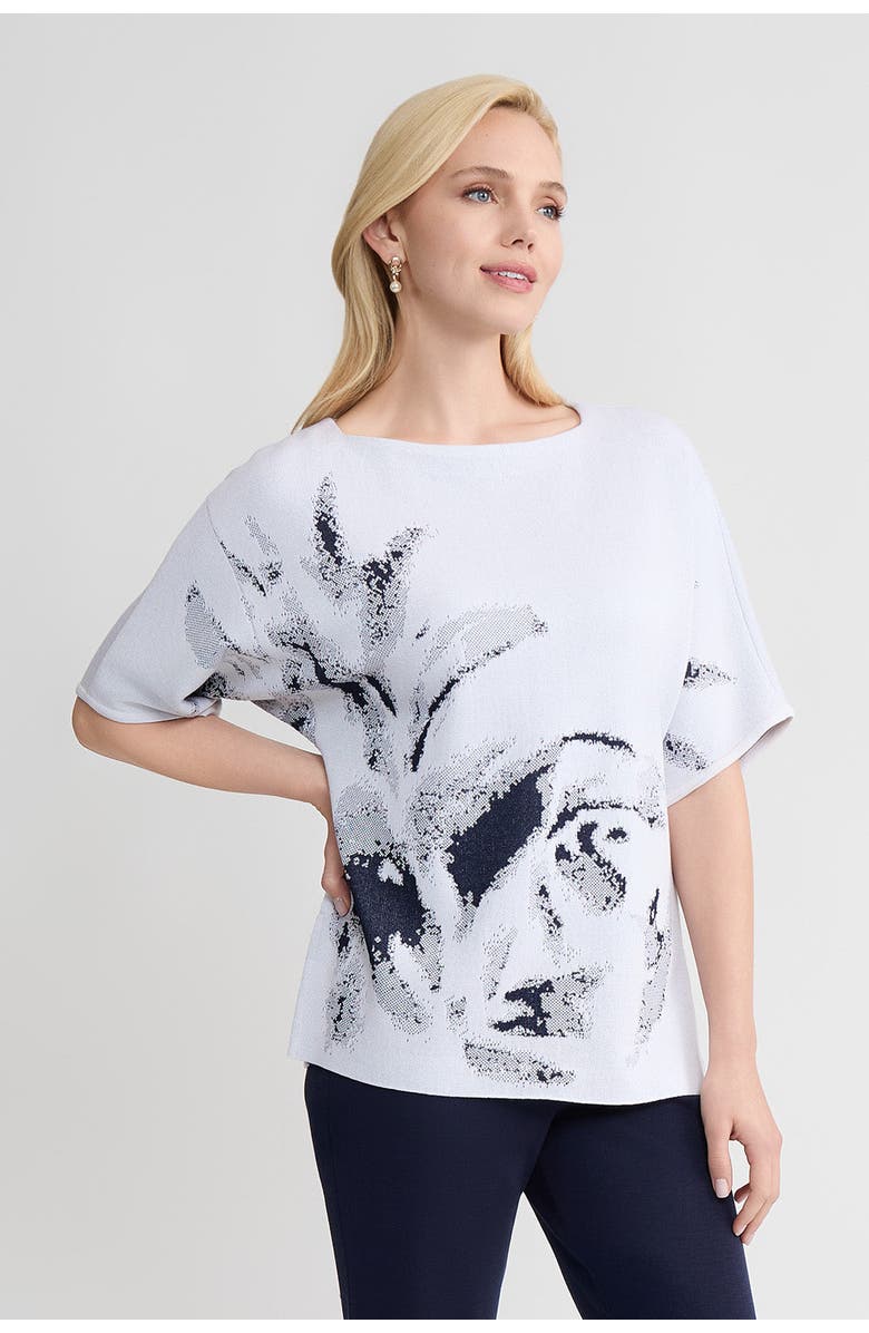 Ming Wang Abstract Print Soft Knit Tunic, Alternate, color, White/Indigo