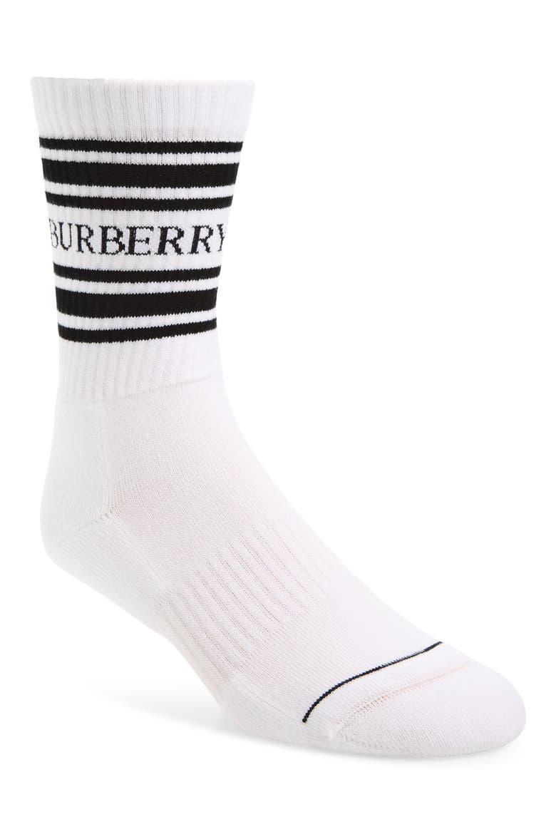 Sport Logo Cotton Blend Rib Crew Socks, Main, color, WHITE
