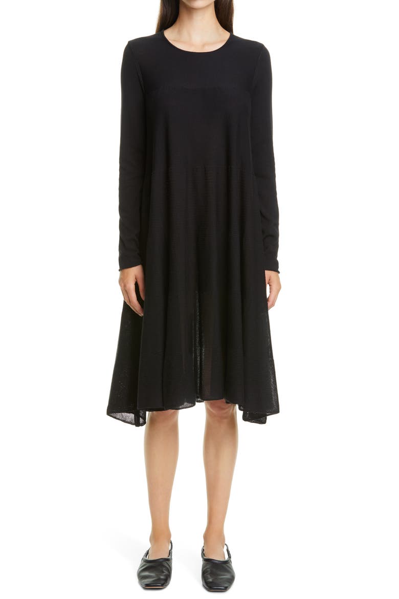 Addison Rib Detail Long Sleeve Dress, Main, color, BLACK
