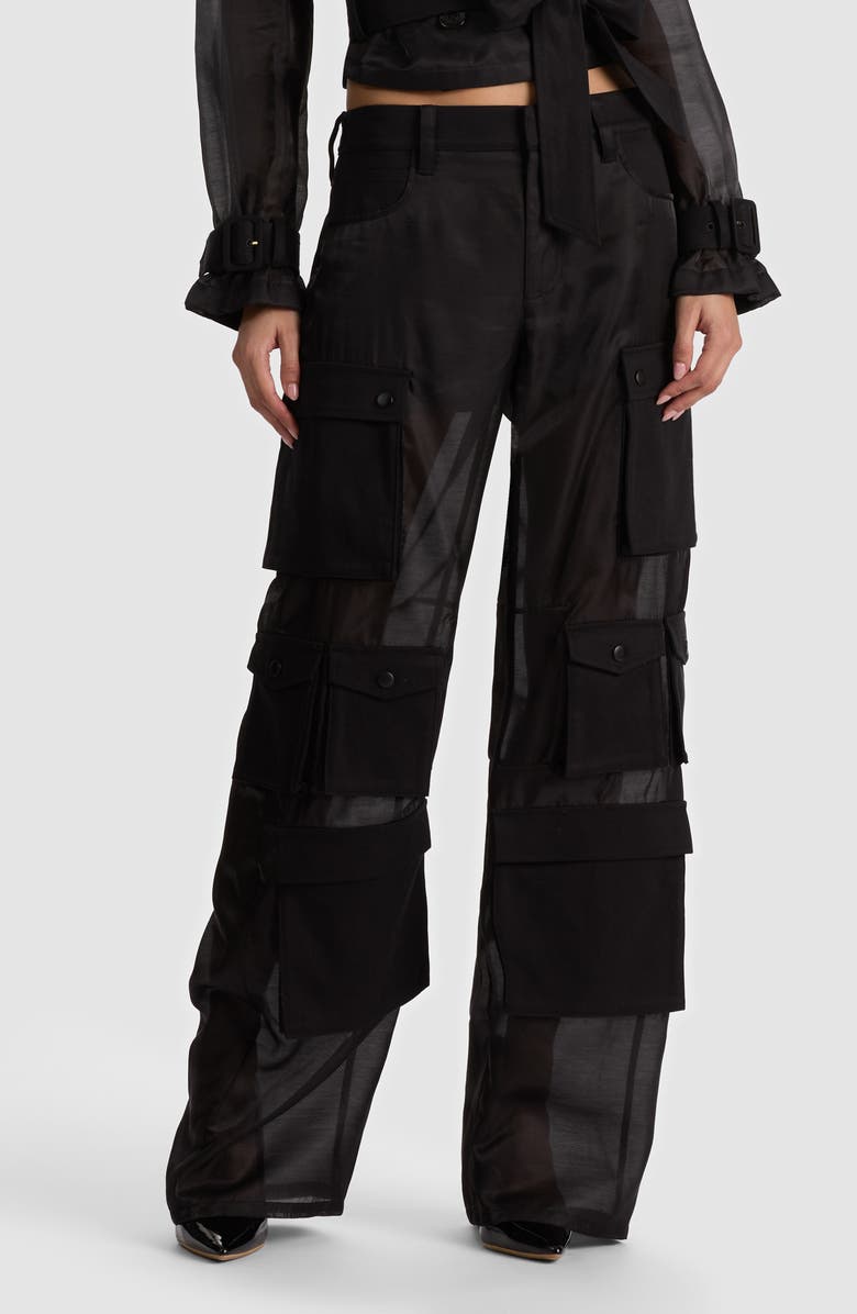Alice + Olivia Olympia Mr. Baggy Sheer Cargo Pants, Main, color, Black