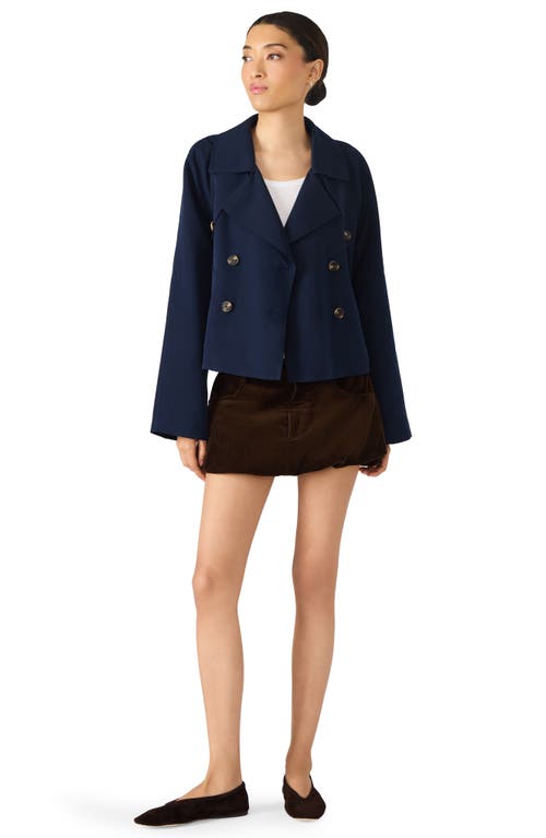 Steve Madden Double Breasted Short Trench Coat In Blue