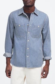 Madewell Indigo Dyed Denim Button-Up Shirt in Engineer Stripe