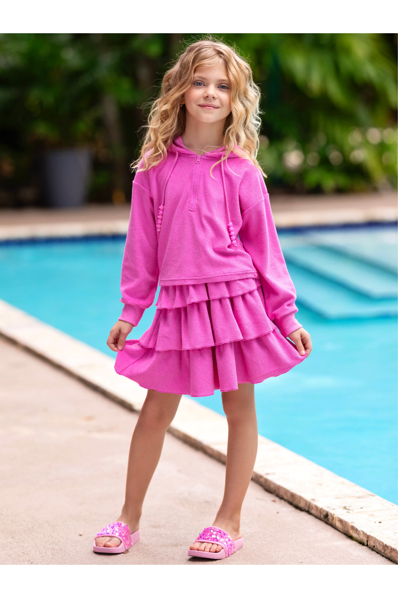 Sweet Sorbet Ruffle Terry Hoodie and Ruffle Skirt Set, Alternate, color, Pink