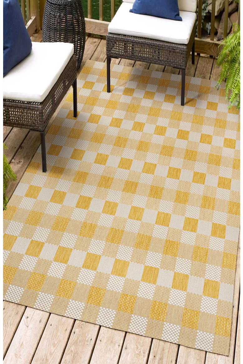 Darcy Traditional Geometric Bold Gingham Indoor/Outdoor Area Rug, Alternate, color, Yellow/Cream