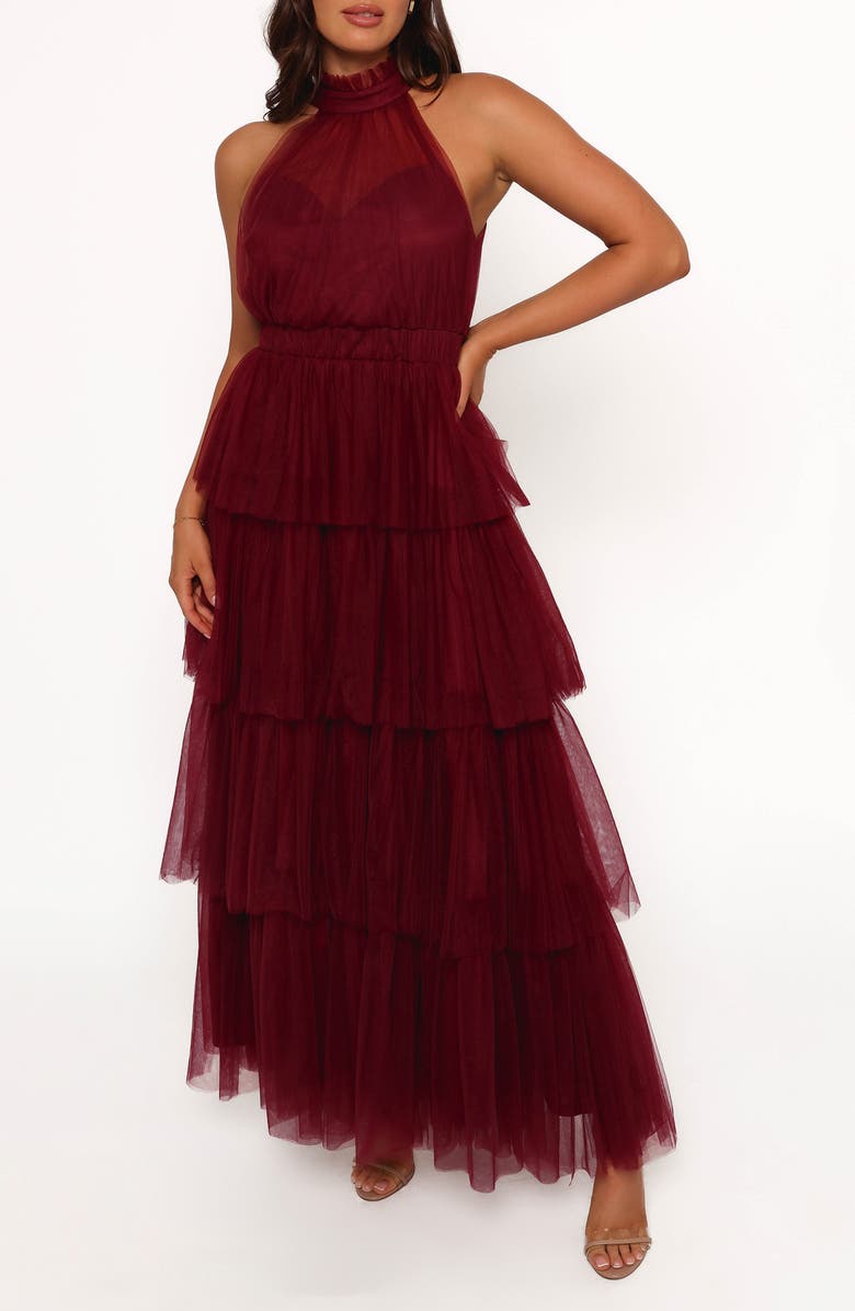 Petal & Pup Frances Halter Neck Tiered Tulle Maxi Dress, Main, color,