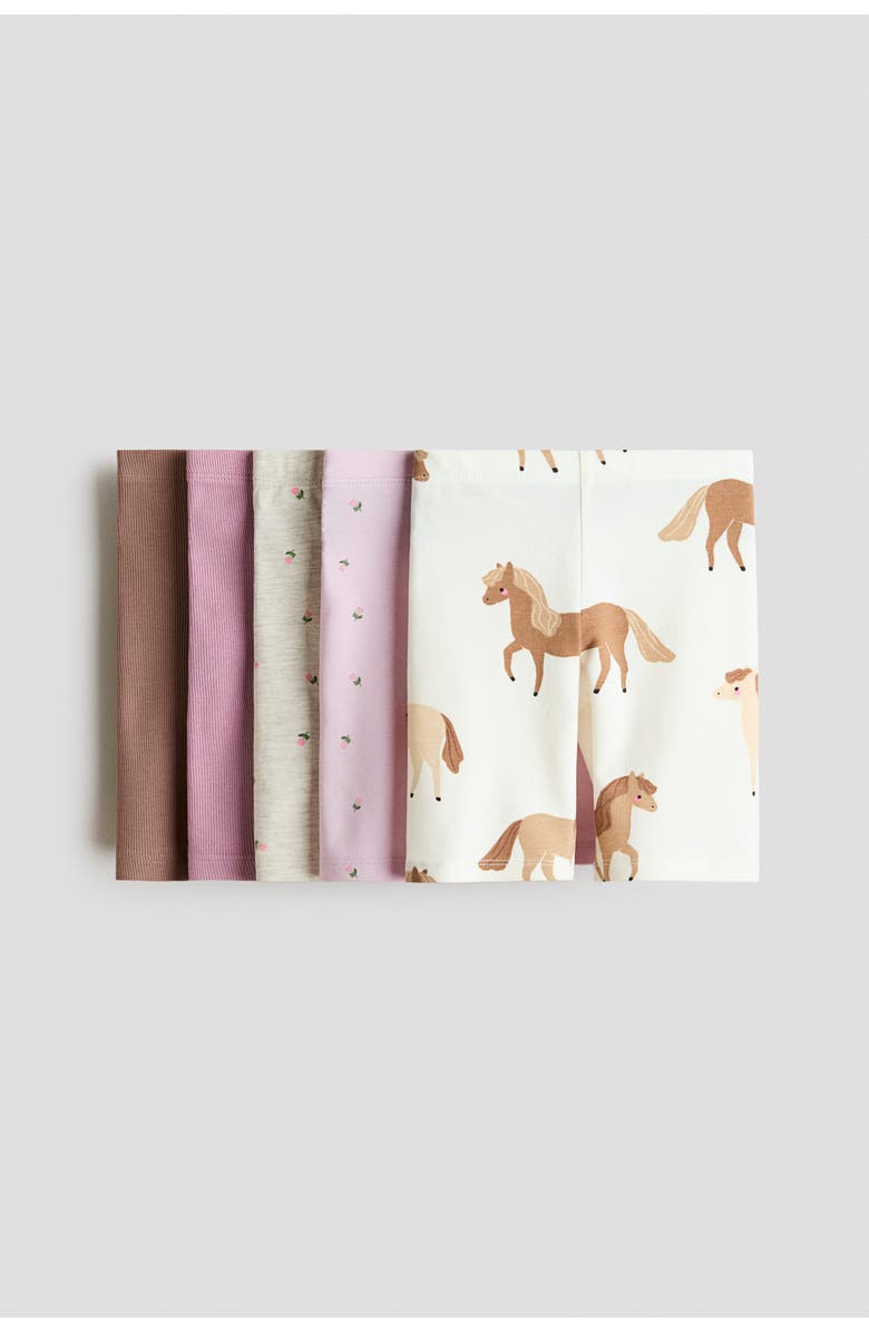 H&M 5-pack cotton bike shorts, Main, color, Cream/Horses