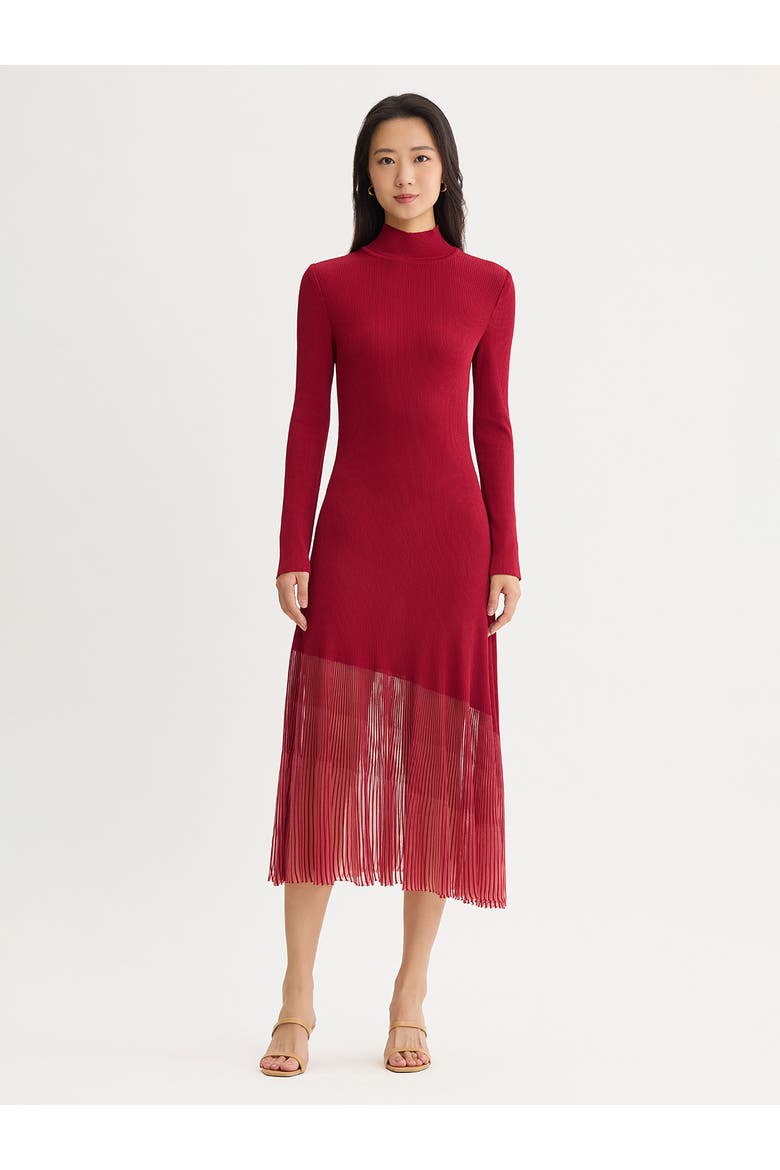 A-Line Sheer Hem Ribbed Knit Maxi Dress, Main, color, Scarlet Red
