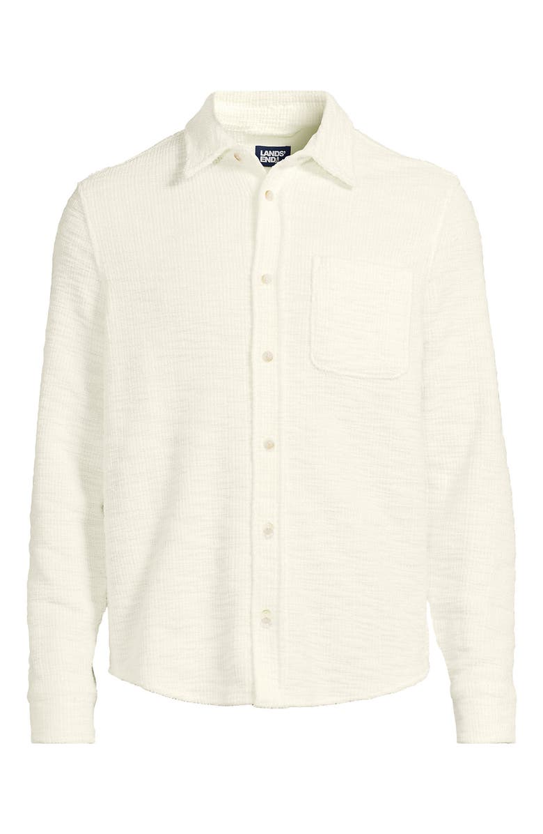 Lands' End Long Sleeve Knit Boucle Button Through Shirt, Alternate, color, Classic Vanilla