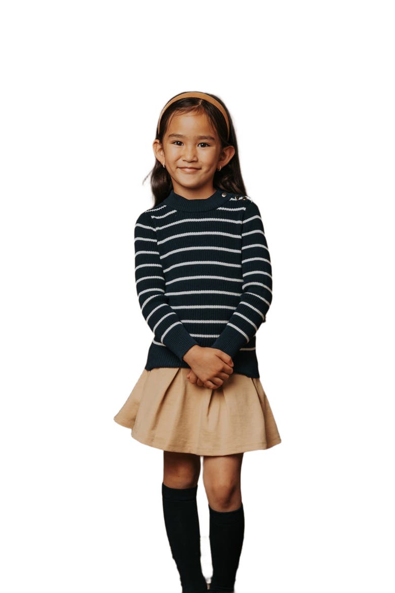Girls' Organic Mock Neck Sweater, Kids, Main, color, Navy Breton Stripe