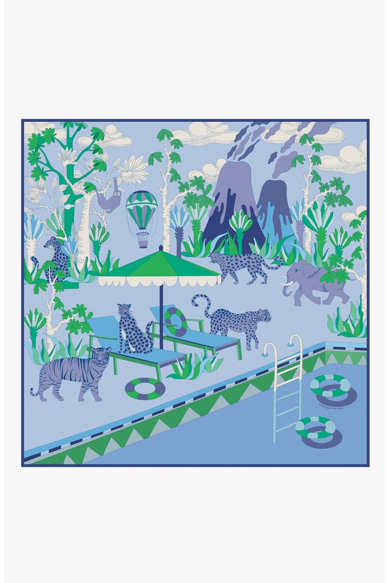 Double Sided Silk Scarf Jungle Party, Main, color, Blue