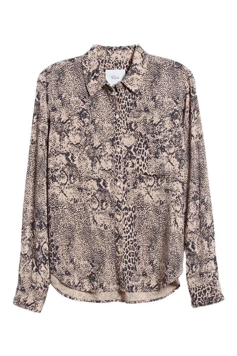 Josephine Print Button-Up Shirt, Alternate, color, TAUPE MIXED ANIMAL