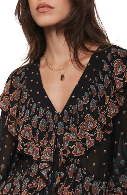 Mint Velvet Retro Print Ruffle Blouse In Black