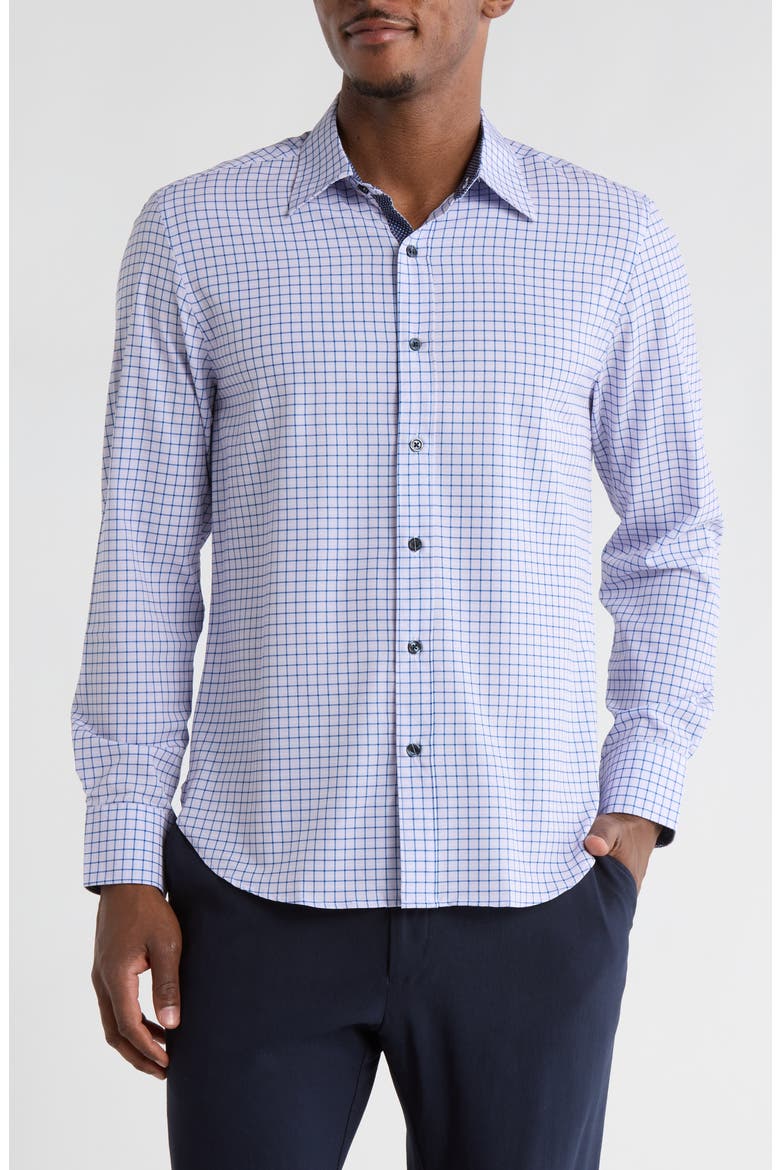 Grid Print Stretch Dress Shirt, Main, color, LILAC