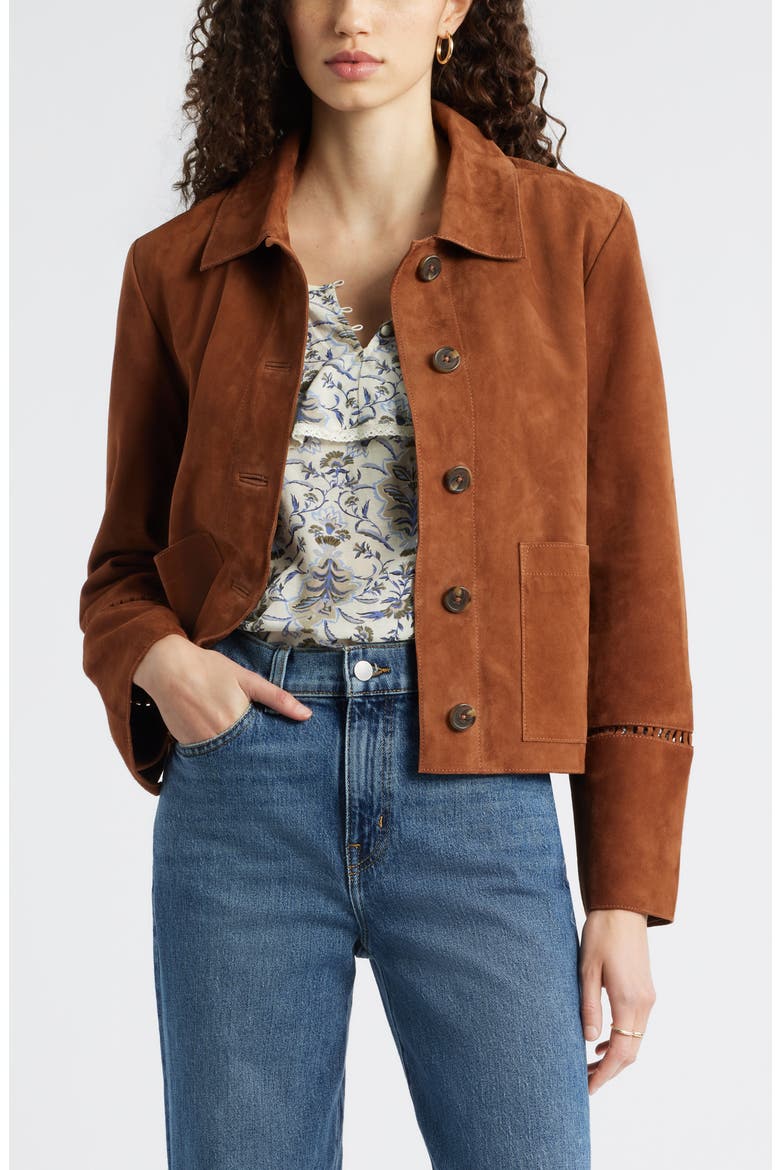 Suede Swing Jacket, Main, color, BROWN SHELL