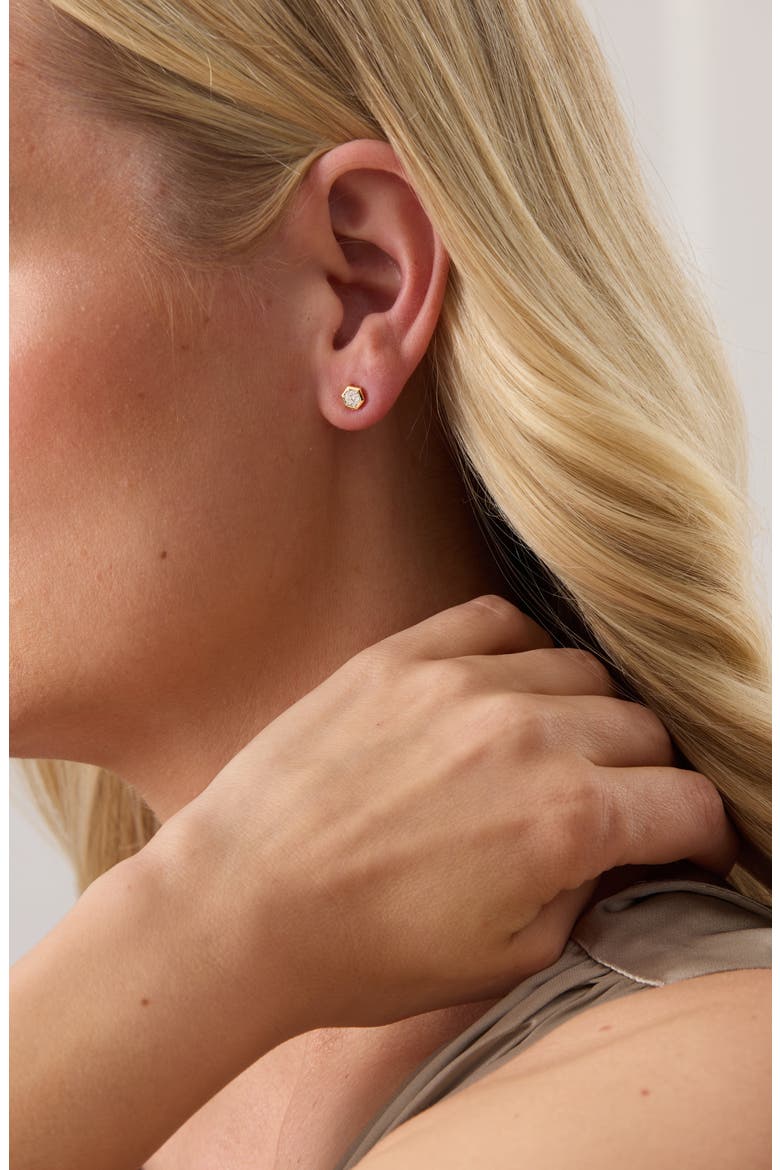 Honeycomb Petite Stud Earrings, Alternate, color, YELLOW GOLD/ DIAMOND