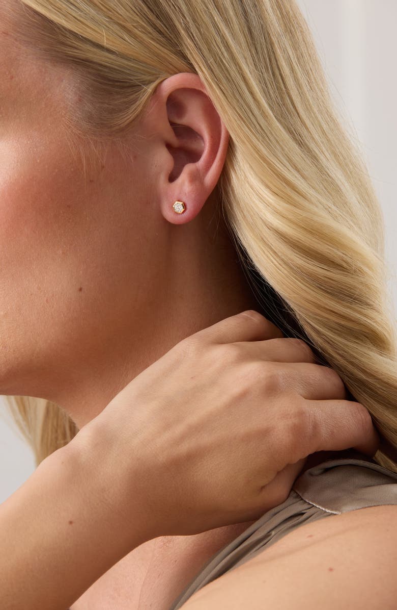 Sara Weinstock Honeycomb Petite Stud Earrings, Alternate, color, Yellow Gold/ Diamond