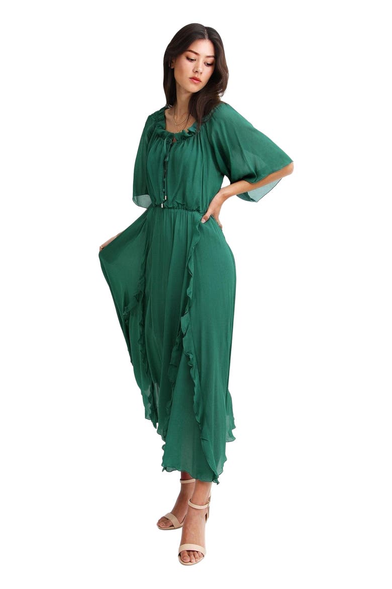 Amour Amour Ruffled Midi Dress, Alternate, color, Dark Green