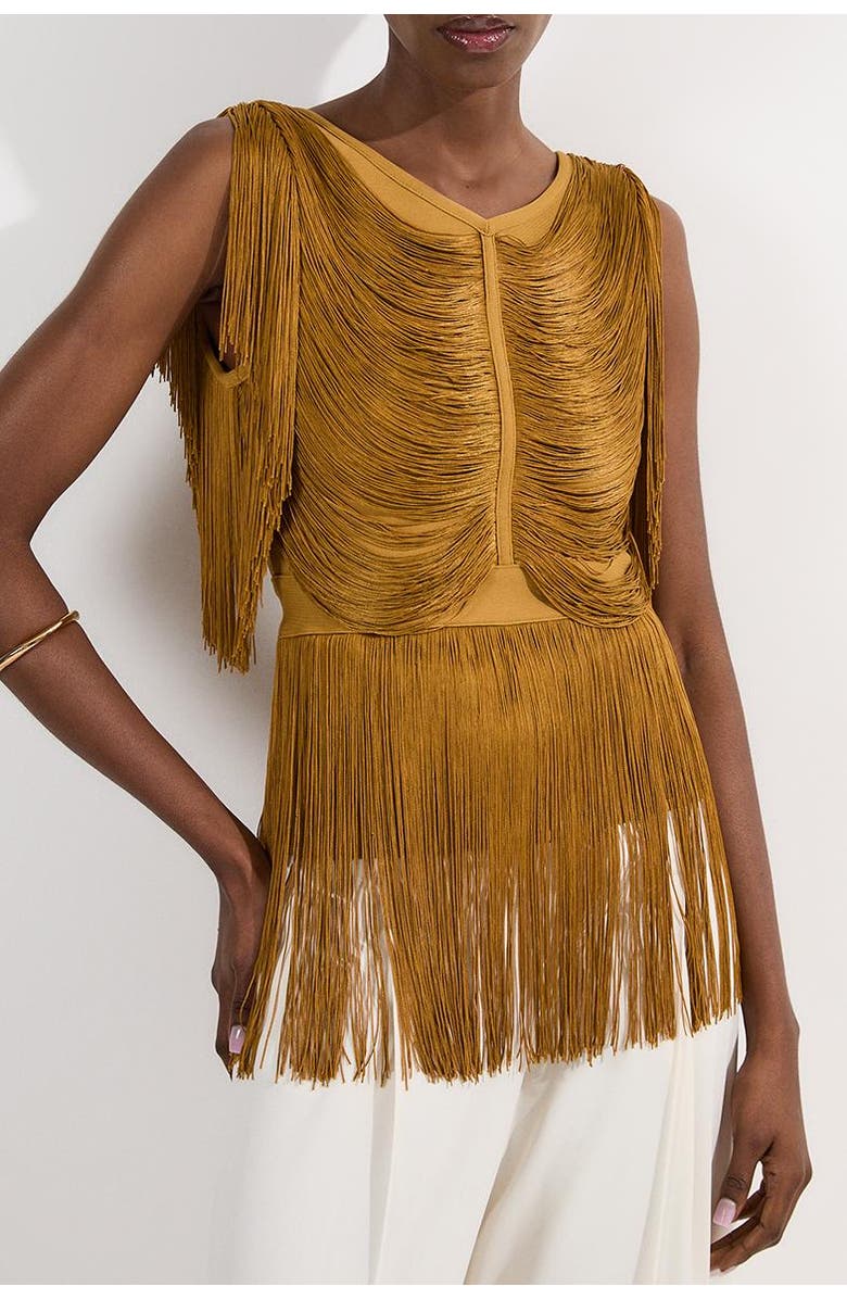 Karen Millen Draped Fringe Knitted Top, Alternate, color, Chartreuse